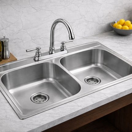 Kit De Fregadero Tarja Tina Doble Acero Inoxidable 84x48 Mezcladora Sencilla pvc