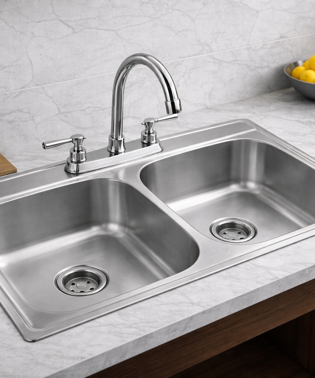 Kit De Fregadero Tarja Tina Doble Acero Inoxidable 84x48 Mezcladora Sencilla pvc