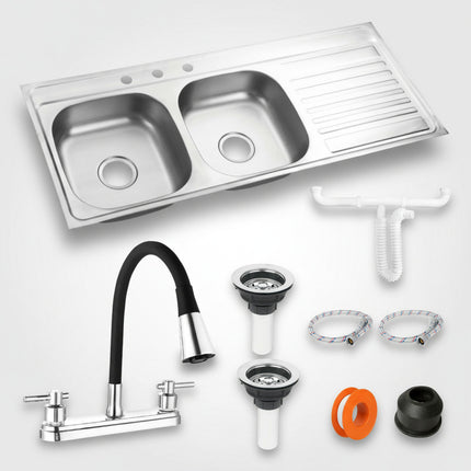Fregadero Tarja Tina Doble Con Escurridor Kit Mezc Flexible Escurridor Derecho Hercules