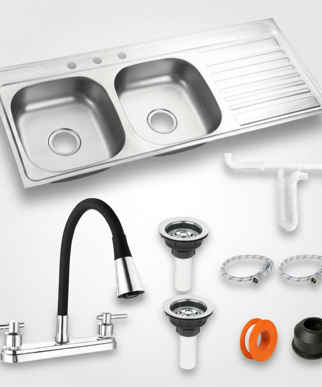 Fregadero Tarja Tina Doble Con Escurridor Kit Mezc Flexible Escurridor Derecho Hercules