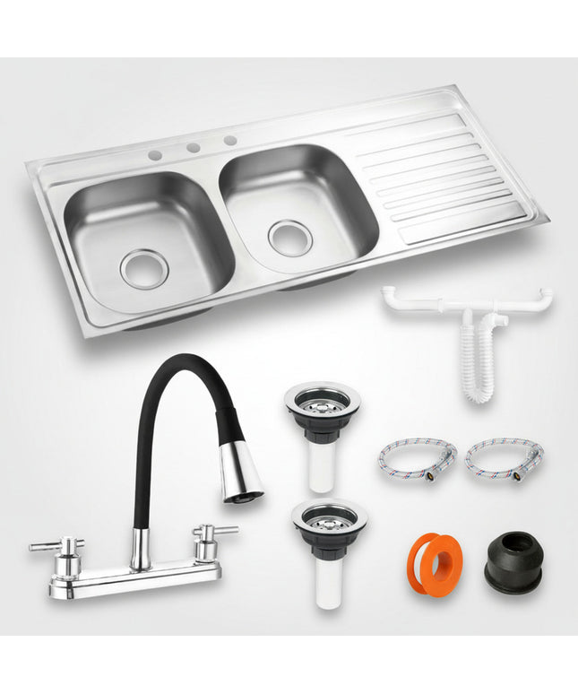 Fregadero Tarja Tina Doble Con Escurridor Kit Mezc Flexible Escurridor Derecho Hercules