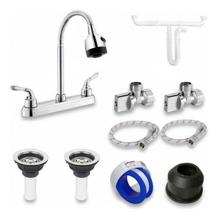 Kit Para Instalación De Fregadero/tarja Doble Mezc Flexible Plateado