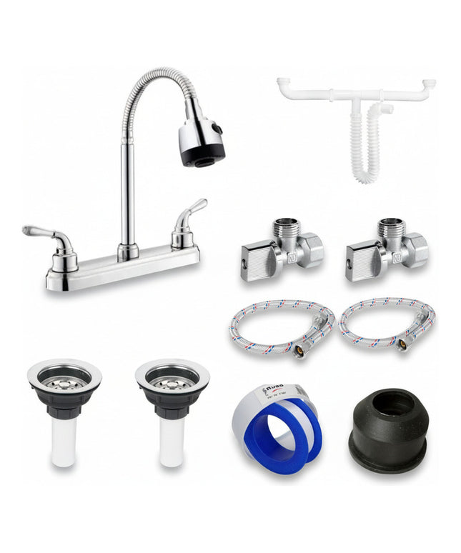 Kit Para Instalación De Fregadero/tarja Doble Mezc Flexible Plateado