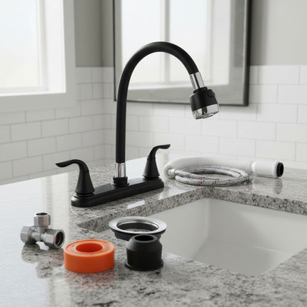 Kit Para Instalación Fregadero/tarja 1 Tina Mezcladora Negra Negro