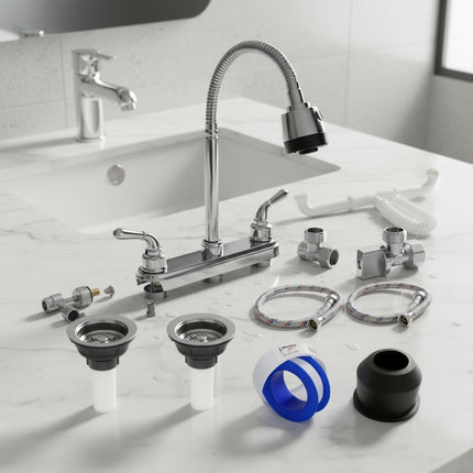 Kit Para Instalación De Fregadero/tarja Doble Mezc Flexible Plateado