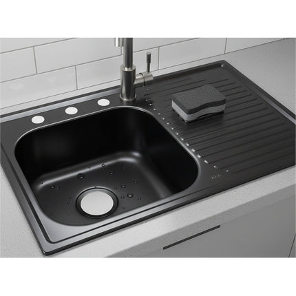Tarja/fregador Negro 80 Cm X 50 Cm Izquierda O Derecha Inoxidable