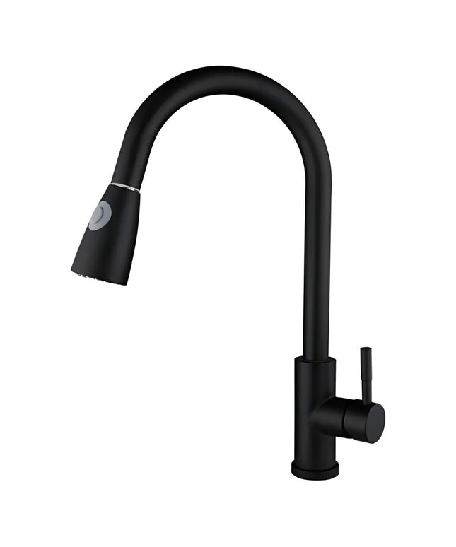 Mezcladora Monomando Cocina Cuello Flex. Retractil 2 Modos Negro Mate