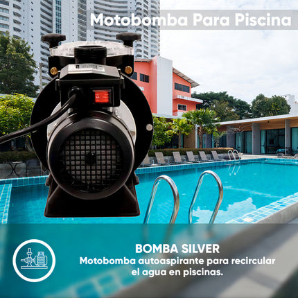 Motobomba Para Recircular El Agua En Piscinas. Aqua Pak Silver15/1115 De 1.5 Hp Nominal - Succion Y Descarga De 1.5 , Motor Monofasico 1x115 V