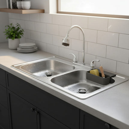 Kit De Fregadero Tarja Tina Doble Acero Inoxidable 84x48  Mezcladora Flexible pvc