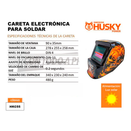 Careta Soldar Electrónica Ajustable Hkc35 Husky Color Negro