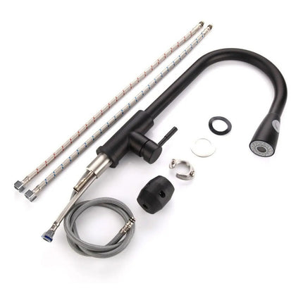 Mezcladora Monomando Cocina Cuello Flex. Retractil 2 Modos Negro Mate