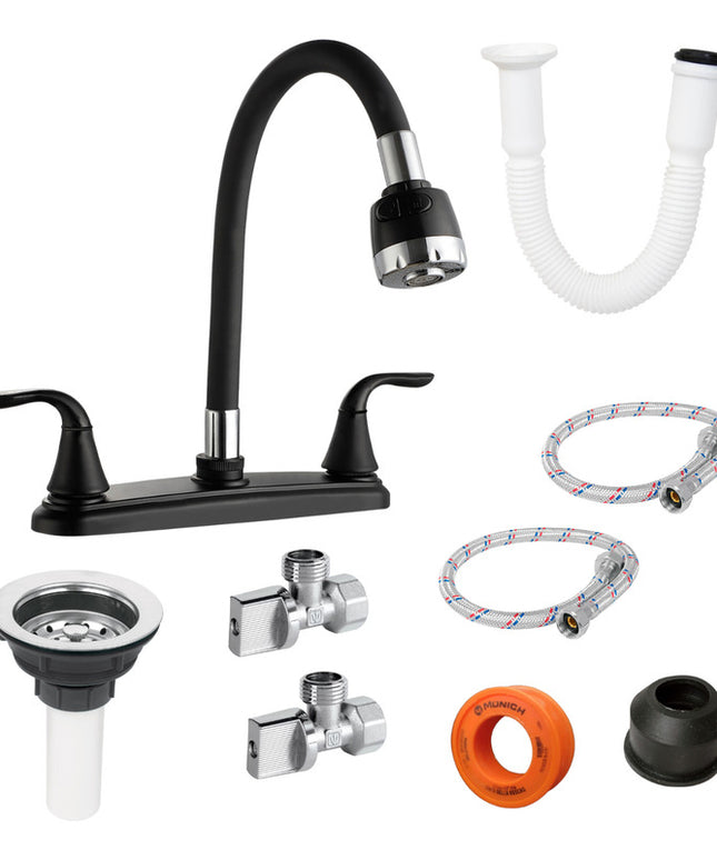 Kit Para Instalación Fregadero/tarja 1 Tina Mezcladora Negra Negro