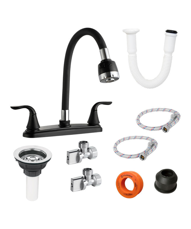 Kit Para Instalación Fregadero/tarja 1 Tina Mezcladora Negra Negro