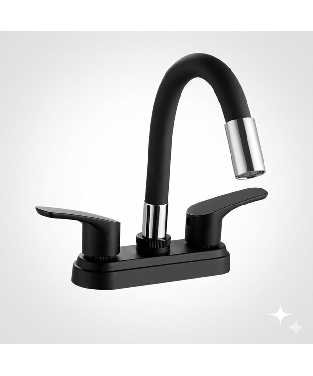 Llave Mezcladora Negra Para Lavabo Baño Cuello Flexible Hule Negro Mate