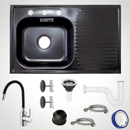 Kit Fregadero/tarja Negra Acero Inoxidable 80 X 50 Cm Monomando modelo Hermes
