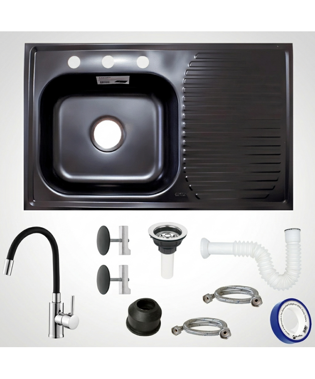 Kit Fregadero/tarja Negra Acero Inoxidable 80 X 50 Cm Monomando modelo Hermes