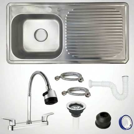 Kit Fregadero/Tarja Acero Inoxidable De Empotrar 100x50cm mezcladora Flexible Aquiles