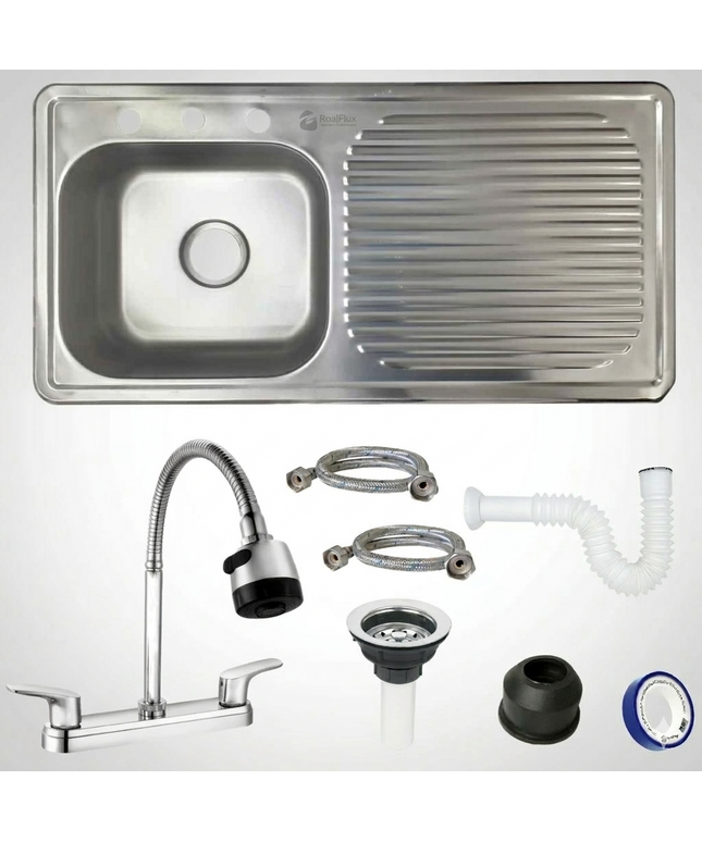 Kit Fregadero/Tarja Acero Inoxidable De Empotrar 100x50cm mezcladora Flexible Aquiles