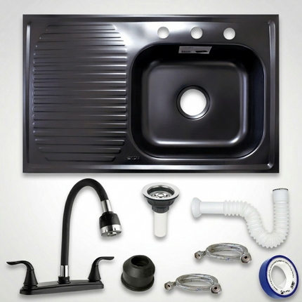 Kit Fregadero/tarja Negra Acero Inoxidable 80 X 50 Cm Mezcladora modelo Teseo
