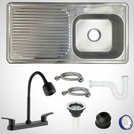 Kit Fregadero/Tarja Acero Inoxidable De Empotrar 100x50cm mezcladora Flexible REA