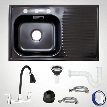 Kit Fregadero/tarja Negra Acero Inoxidable 80 X 50 Cm Mezcladora modelo Berlin