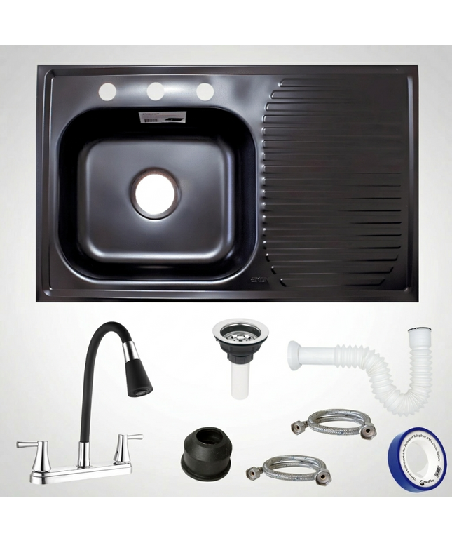 Kit Fregadero/tarja Negra Acero Inoxidable 80 X 50 Cm Mezcladora modelo Berlin