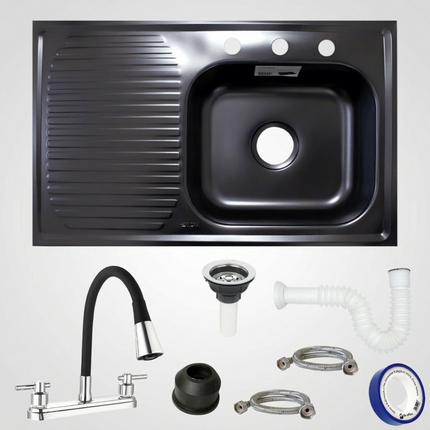 Kit Fregadero/tarja Negra Acero Inoxidable 80 X 50 Cm Mezcladora modelo Hercules