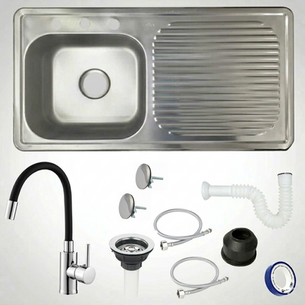 Kit Fregadero/Tarja Acero Inoxidable De Empotrar 100x50cm Monomando Negro modelo Hermes