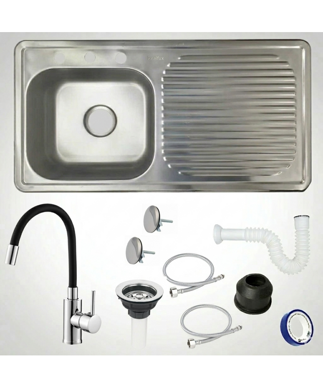 Kit Fregadero/Tarja Acero Inoxidable De Empotrar 100x50cm Monomando Negro modelo Hermes