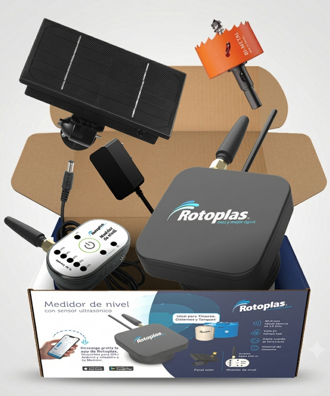 Medidor De Nivel De Agua Con Sensor Ultrasónico Rotoplas Solar Color Negro