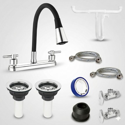 Kit Para Instalación De Fregadero/tarja 2 Tinas Mezc Negra