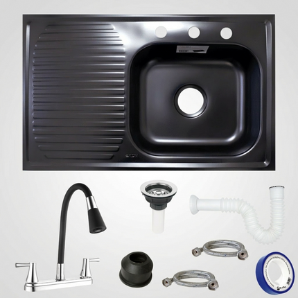Kit Fregadero/tarja Negra Acero Inoxidable 80 X 50 Cm Mezcladora modelo Berlin