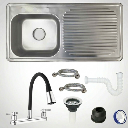 Kit Fregadero/Tarja Acero Inoxidable De Empotrar 100x50cm mezcladora Flexible Hercules