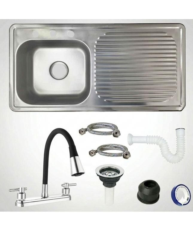 Kit Fregadero/Tarja Acero Inoxidable De Empotrar 100x50cm mezcladora Flexible Hercules