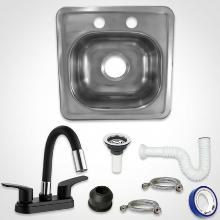Kit De Tarja Acero Inoxidable Tipo Bar 38 X 38 Cm Mezcladora Flexible modelo LUA