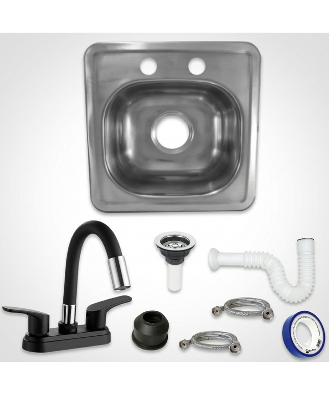 Kit De Tarja Acero Inoxidable Tipo Bar 38 X 38 Cm Mezcladora Flexible modelo LUA
