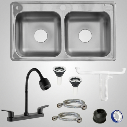 Kit De Fregadero Tarja Tina Doble Acero Inoxidable 84x48  Mezcladora REA Acero Inox.