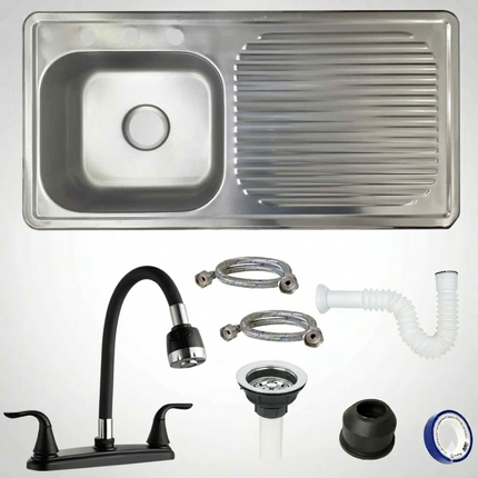 Kit Fregadero/Tarja Acero Inoxidable De Empotrar 100x50cm mezcladora Flexible Teseo