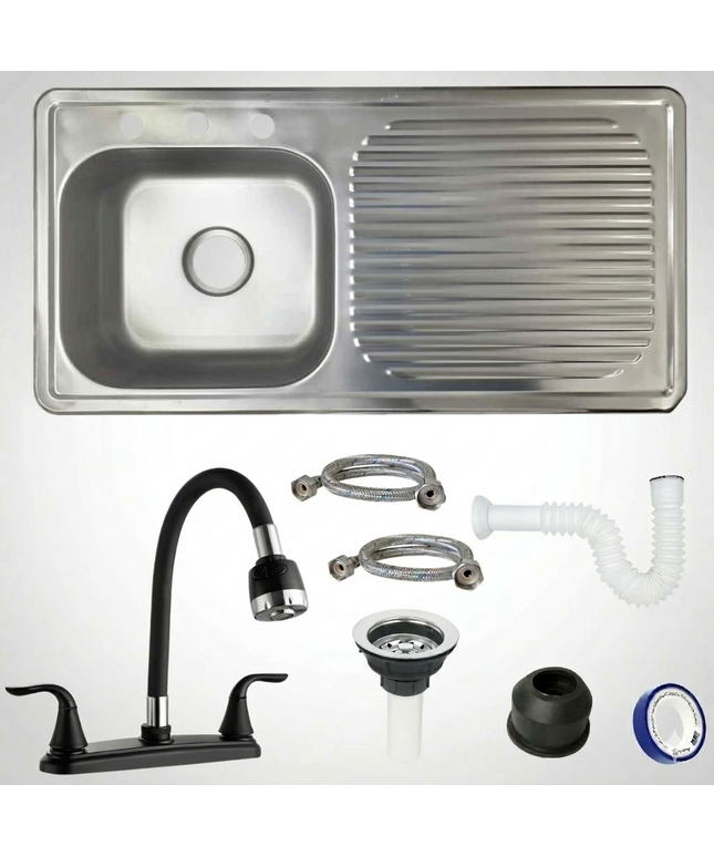Kit Fregadero/Tarja Acero Inoxidable De Empotrar 100x50cm mezcladora Flexible Teseo