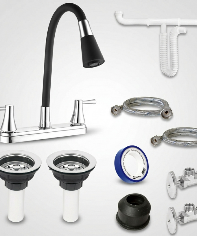 Kit Para Instalación De Fregadero/tarja 2 Tinas Mezc Negra
