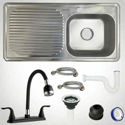 Kit Fregadero/Tarja Acero Inoxidable De Empotrar 100x50cm mezcladora Flexible Teseo