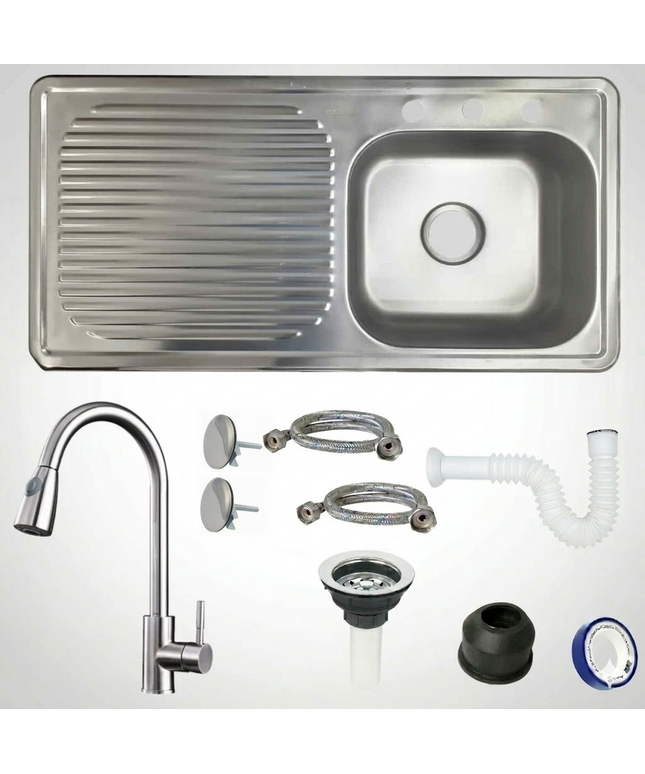 Kit Fregadero/Tarja Acero Inoxidable De Empotrar 100x50cm Monomando Acero Inoxidable