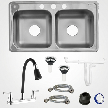 Kit De Fregadero Tarja Tina Doble Acero Inoxidable 84x48  Mezcladora Berlin Acero Inox.