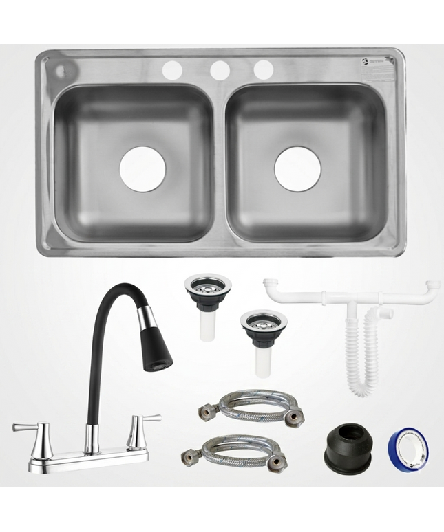 Kit De Fregadero Tarja Tina Doble Acero Inoxidable 84x48  Mezcladora Berlin Acero Inox.