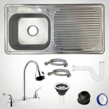 Kit Fregadero/Tarja Acero Inoxidable De Empotrar 100x50cm mezcladora Flexible pvc