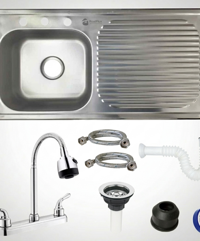Kit Fregadero/Tarja Acero Inoxidable De Empotrar 100x50cm mezcladora Flexible pvc