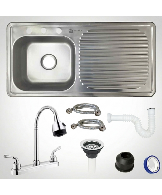 Kit Fregadero/Tarja Acero Inoxidable De Empotrar 100x50cm mezcladora Flexible pvc