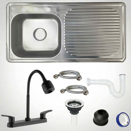 Kit Fregadero/Tarja Acero Inoxidable De Empotrar 100x50cm mezcladora Flexible REA