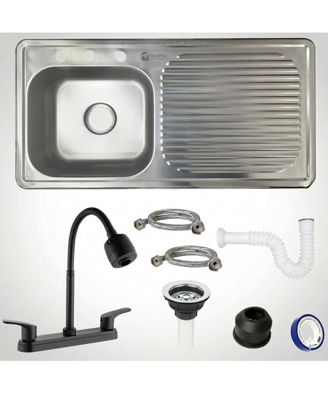 Kit Fregadero/Tarja Acero Inoxidable De Empotrar 100x50cm mezcladora Flexible REA