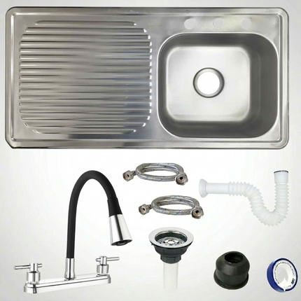 Kit Fregadero/Tarja Acero Inoxidable De Empotrar 100x50cm mezcladora Flexible Hercules